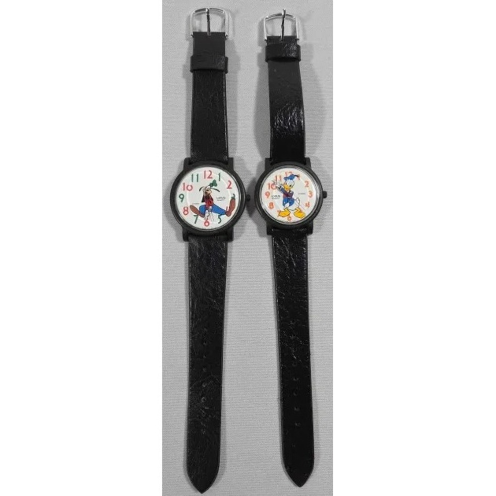 Lorus Disney Quartz Watch Lot of 2- Goofy & Donald Speidel Strap Black Vintage